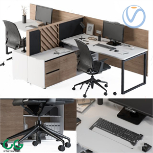 Modern card position office desk and chair combination 3d model